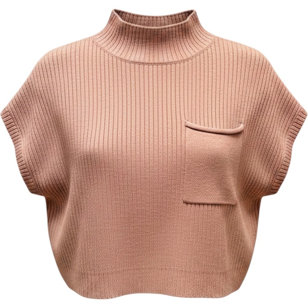 Fourteen & 9th Sweater Vest Womens M Mauve Mock Neck Ribbed Knit Cropped Cottage